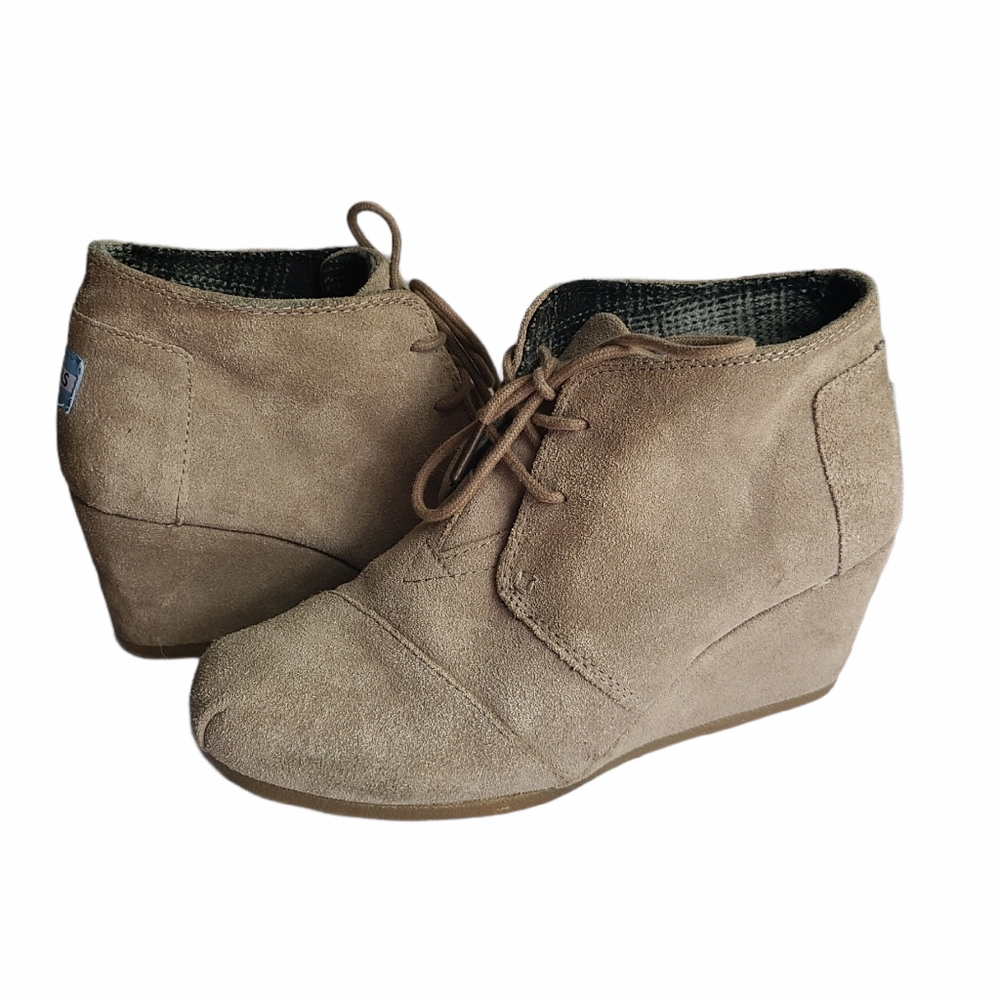 Toms Light Brown Suede Wedge Booties